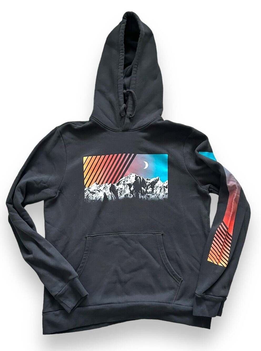 Old Navy Men’s Colorful Mountain Graphic Gray Pullover Hoodie Sweatshirt Large